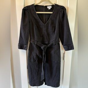 Liz Claiborne Black Denim 3/4 Sleeves Midi Dress Size 4 Western Minimalist